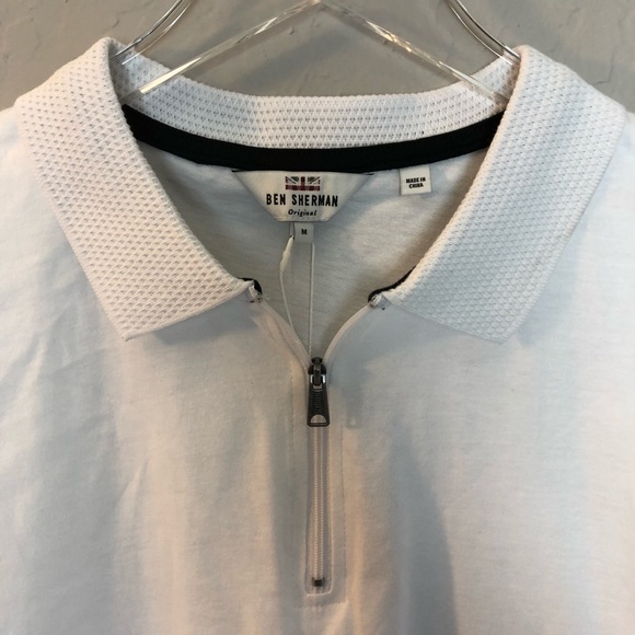 Ben Sherman White Polo T-Shirt Zip Neck - Picture 2 of 5